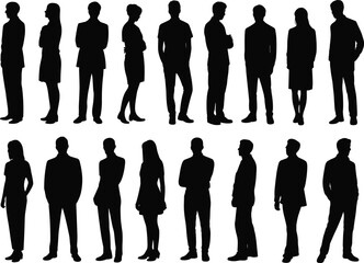 Business people silhouette, professional team standing, corporate group, office workers, teamwork collaboration, company staff, diverse employees, leadership, communication, partnership, cooperation
