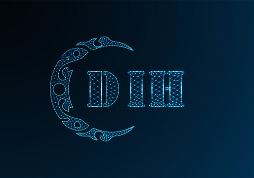 Low poly letter logo DIH design. DIH letter logo low poly vector design on blue color gradient background. DIH logo low poly design