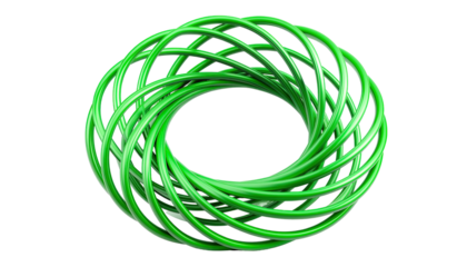 Green spiral coil arranged in circular loop isolated on white background

