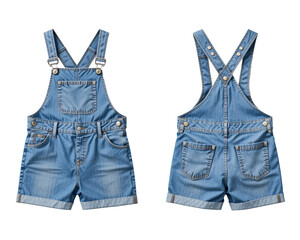 Denim overalls front and back set isolated on transparent or white background, png	