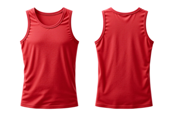 red tank top front and back set isolated on transparent or white background, png	