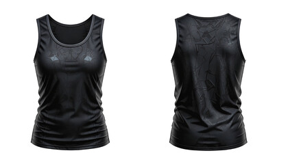 black tank top front and back set isolated on transparent or white background, png	