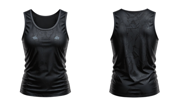 black tank top front and back set isolated on transparent or white background, png	