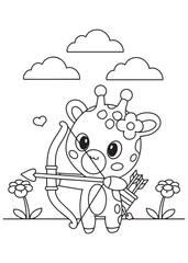 coloring book giraffe archer with bow