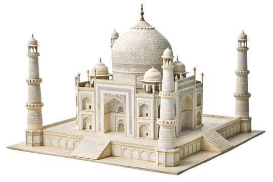 Detailed Miniature Model of the Taj Mahal on a White Background architecture building isolated on a transparent background