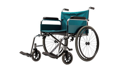 Fototapeta premium Wheelchair with teal seat for medical mobility and healthcare support isolated on white background