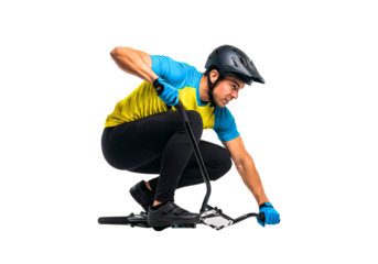 Active Biker Preparing Bike: A dynamic image showcasing a biker in action, engrossed in preparing their mountain bike. Dressed in vibrant biking apparel.