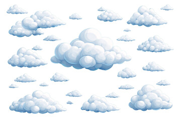 A bright, fluffy cartoon cloudscape with a seamless vector pattern of clouds against a blue sky, perfect for a summer wallpaper design