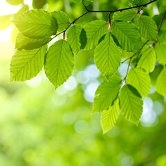 Fototapeta na wymiar Fresh green leaves in sunlight
