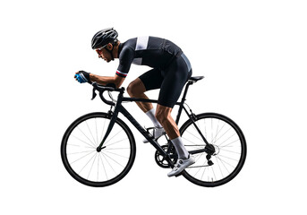 Naklejka premium Cycling Endurance: An athlete in peak physical condition, captured mid-ride on a sleek, aerodynamic bicycle, personifying the essence of cycling, competition, and outdoor fitness.
