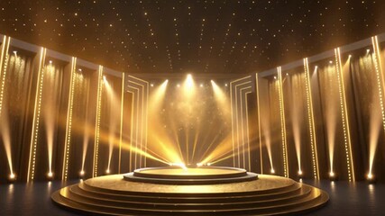 Grand Stage of Radiance: A stunning, expansive stage bathed in golden light, perfect for presentations and award ceremonies.