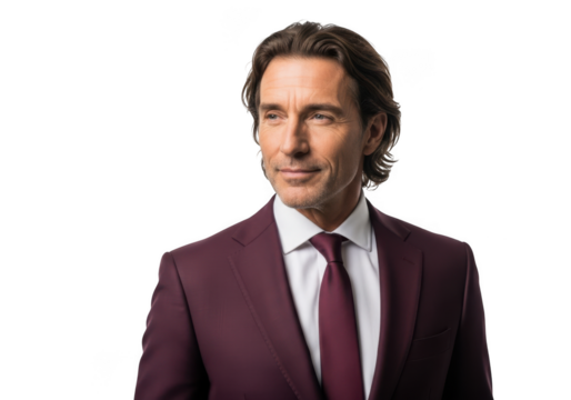 Handsome caucasian businessman in burgundy suit portrait, corporate professional headshot, isolated on transparent background - Powered by Adobe