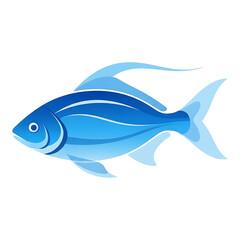 Fototapeta premium Illustration of a blue fish with fins and tail on a white background.
