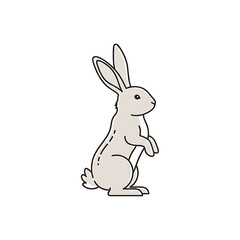 Obraz premium Illustration of a standing rabbit with long ears, fluffy tail, and a gentle expression.