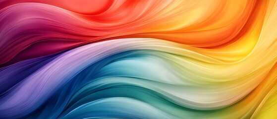 Obraz premium Dynamic wide banner featuring flowing waves of vibrant rainbow hues merging smoothly creating an abstract background illustration of colorful light spectrum