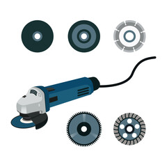 Blue grinder with grinding wheels graphic design vector illustration