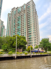 Fototapeta premium Residential Apartments and commercial buildings on Sukhumvit Rd Thong Lor in BKK Bangkok Thailand 