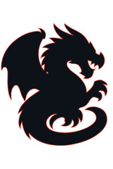 Stylized black silhouette of a fierce mythological dragon. A powerful vector icon representing fantasy, strength, and ancient legends from folklore