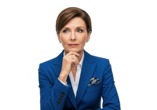 Professional businesswoman portrait in blue suit isolated png for design projects and marketing materials, corporate headshot with transparent background isolated on transparent background - Powered by Adobe
