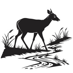 Deer by stream silhouette
