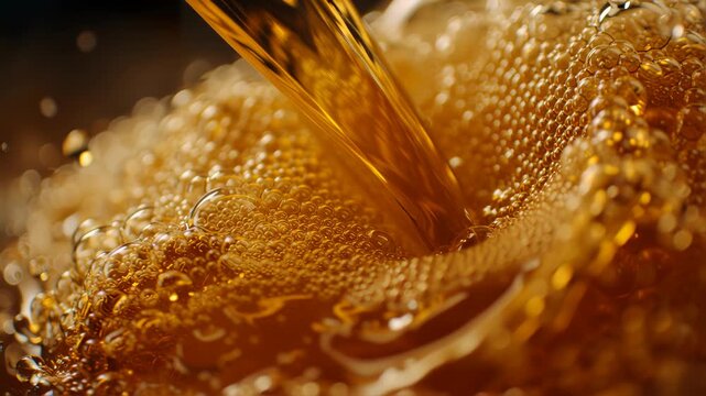 Super Slow Motion of Macro Shot of Pouring Beer Drink, Close-up. Filmed on High Speed Cinema Camera