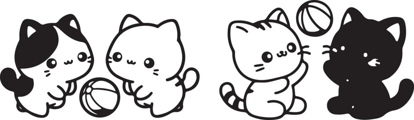 Cute Cat Cartoon Vector Set – Funny Kitty Illustration, Doodle, Pet Animal, Icon, Clipart Design