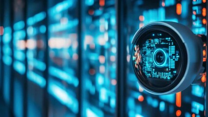 This video showcases a state-of-the-art surveillance camera in a sleek server environment. Perfect for tech enthusiasts and security professionals. Generative AI.