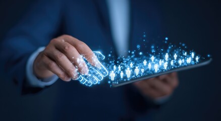 Digital handshake, connecting with network of people via tablet