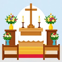 Church altar with floral decorations