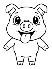 Obraz premium Cartoon Outlined Drawing of a Smiling Pig with Tongue Sticking Out