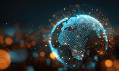 Glowing digital globe, network connections, data visualization