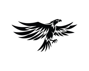 Naklejka premium Aggressive black eagle with spread wings in a stylized graphic design bird hawk
