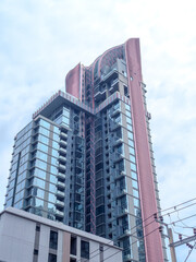 Fototapeta premium Residential Apartments and commercial buildings on Sukhumvit Rd Thong Lor in BKK Bangkok Thailand 