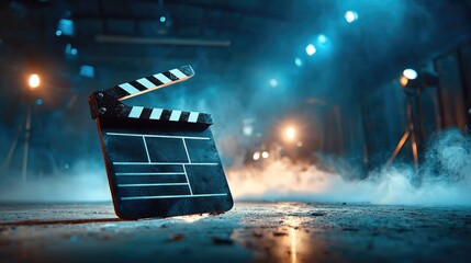 Cinematic Clapperboard in Film Studio with Smoke
