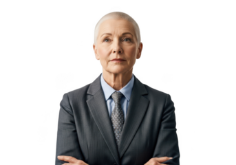 Professional senior businesswoman portrait confident executive female leader bald head isolated on transparent background