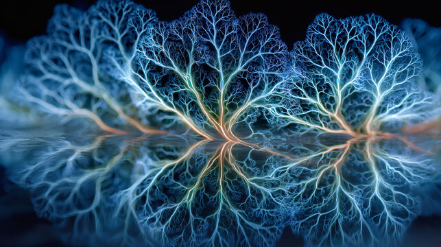 Textura detallada del nervio de las hojas con efecto fractal y reflejo art&iacute;stico