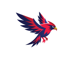 Fototapeta premium Red and Blue Falcon or Eagle with Sharp Wings in Flight bird of prey raptor