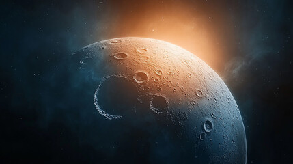 Naklejka premium Beautiful Crescent Moon with Sunlight in Deep Space