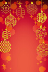 金色透かし和柄のクリスマスオーナメントの縦長フレーム