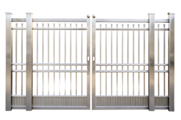 Ornate Silver Metal Double Gate with Decorative Top and Base metal gate silver gate isolated on a transparent background