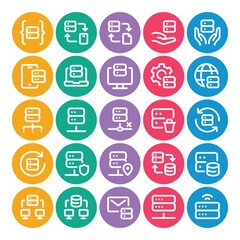 Circle color outline icons set for Database and Server.
