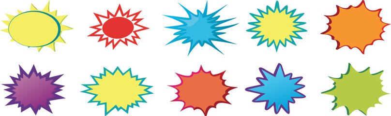 Starburst coloured speech bubbles collection. Vector 