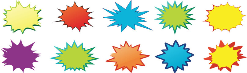 Starburst coloured speech bubbles collection. Vector 