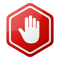 Obraz premium Red hexagonal stop sign with white hand symbol isolated on transparent background