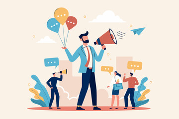 Communication or PR, Public Relations manager to communicate company information and media, announce sales or promotion concept 