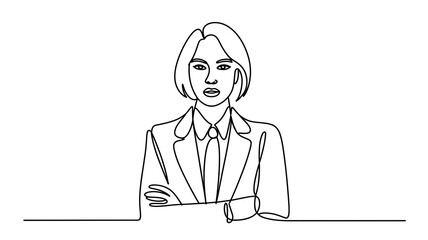 Continuous line drawing of businesswoman in suit minimalist vector illustration