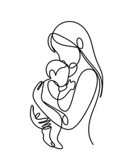 Minimal continuous line drawing of mother hugging baby vector illustration