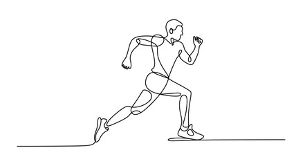 Obraz premium Continuous line drawing of running man athlete sport fitness training vector illustration