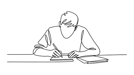 Student Writing Notes. One Line Drawing Education Concept Illustration