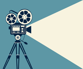 Obraz premium Retro cinema projector on poster. Vector 